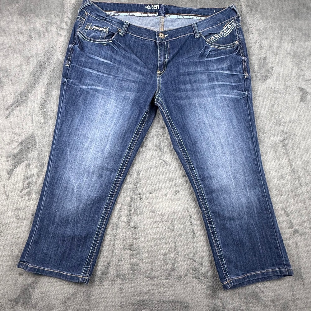 Series 31 Short Sexy Womens 18 Dark Wash Embroidered Rhinestone Capri Jeans
